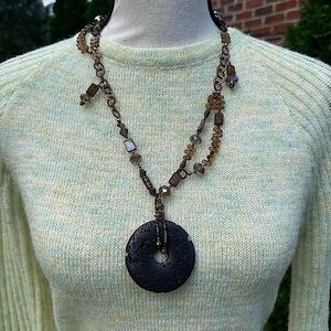 Rare 00s browns and earthy tone beaded necklace and pendant statement